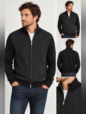 BOSS Hugo Boss Emondo Italian Wool Textured Full Zip Cardigan Sweater Men's L
